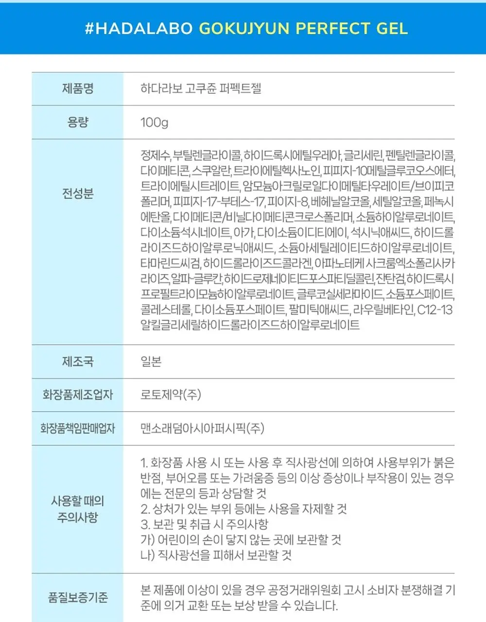 [고보습나이트크림] 하다라보 고쿠쥰 퍼펙트 젤 100g 상세페이지 10